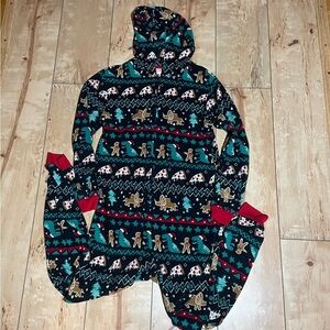 Cat & Jack, Christmas union suit w/hood, boys size large, navy multi colors